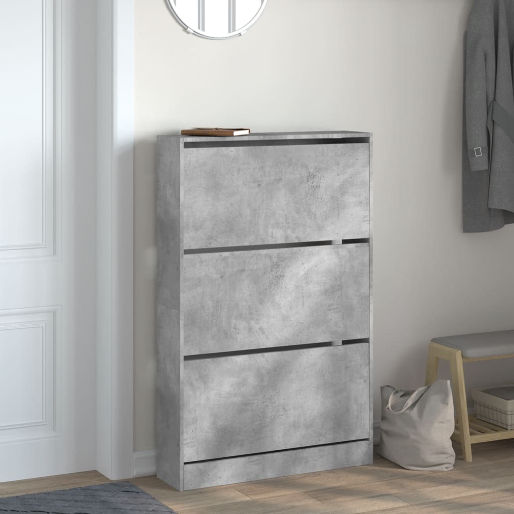 Shoe Cabinet Concrete Grey 80x21x125,5 cm Engineered Wood