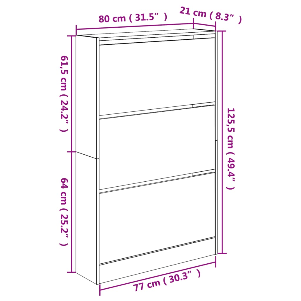 Shoe Cabinet Concrete Grey 80x21x125,5 cm Engineered Wood