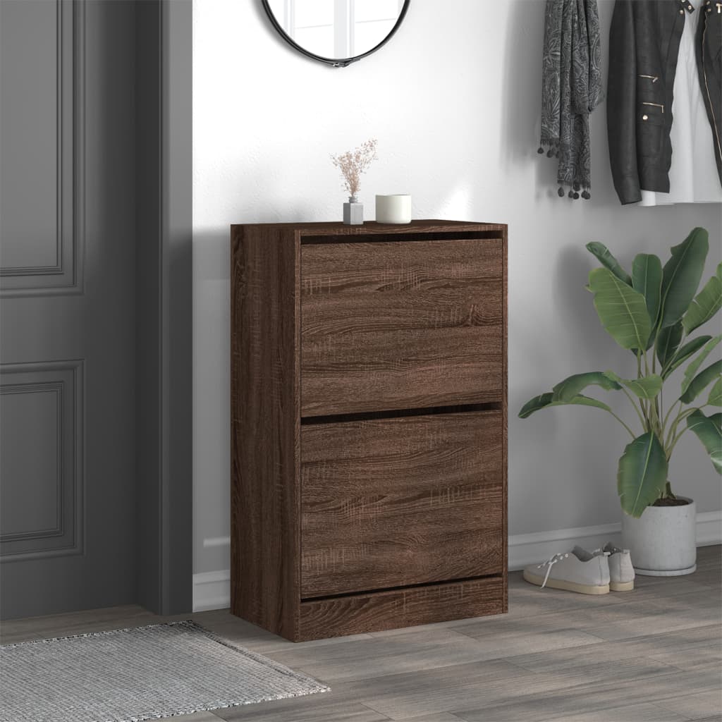 vidaXL Shoe Cabinet Brown Oak 60x34x96.5 cm Engineered Wood