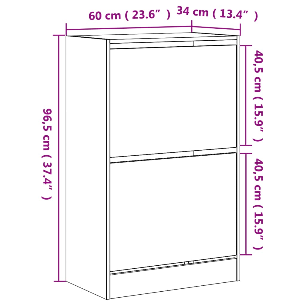 vidaXL Shoe Cabinet Brown Oak 60x34x96.5 cm Engineered Wood