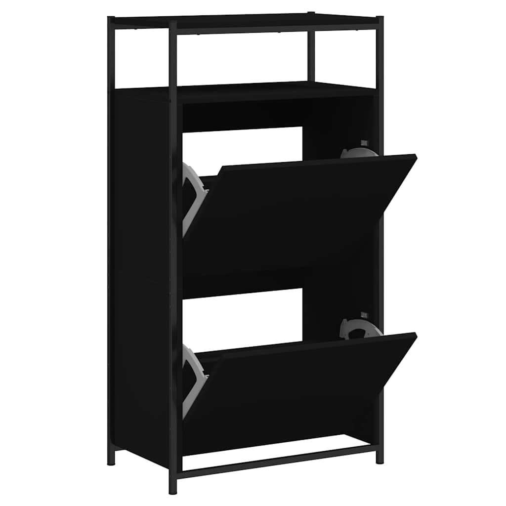 Shoe Cabinet | Black | Engineered Wood | Compact | Shoe Cabinet