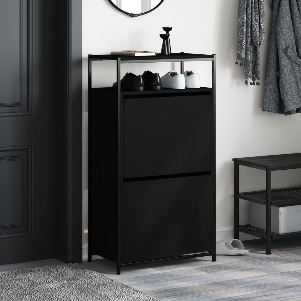Shoe Cabinet | Black | Engineered Wood | Compact | Shoe Cabinet