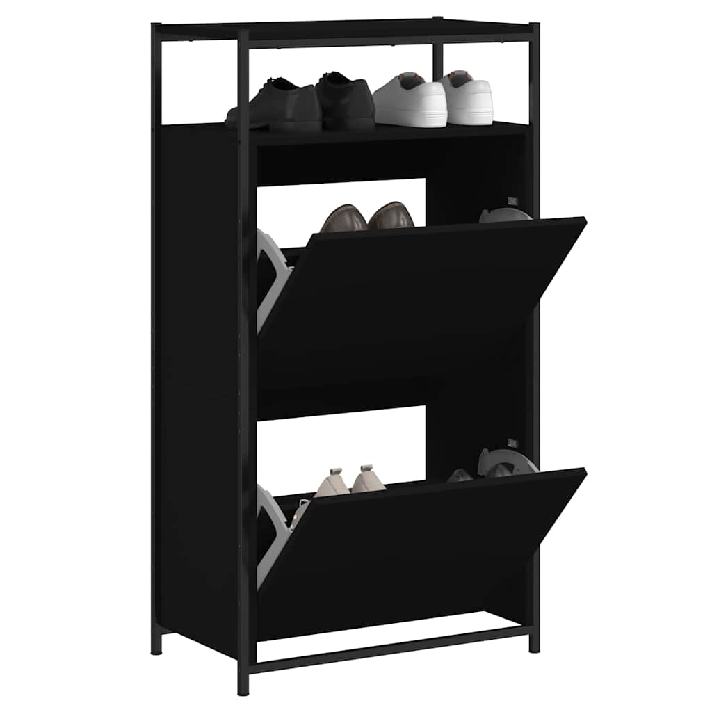 Shoe Cabinet | Black | Engineered Wood | Compact | Shoe Cabinet