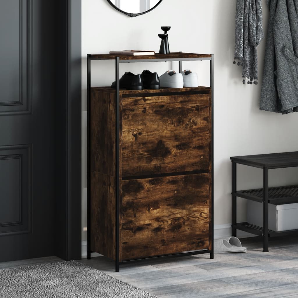 Shoe Cabinet Smoked Oak 60x34x112 cm Engineered Wood