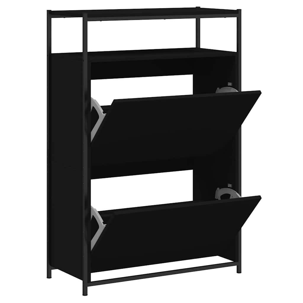 Shoe Cabinet | Black | Engineered Wood | Compact | Shoe Cabinet