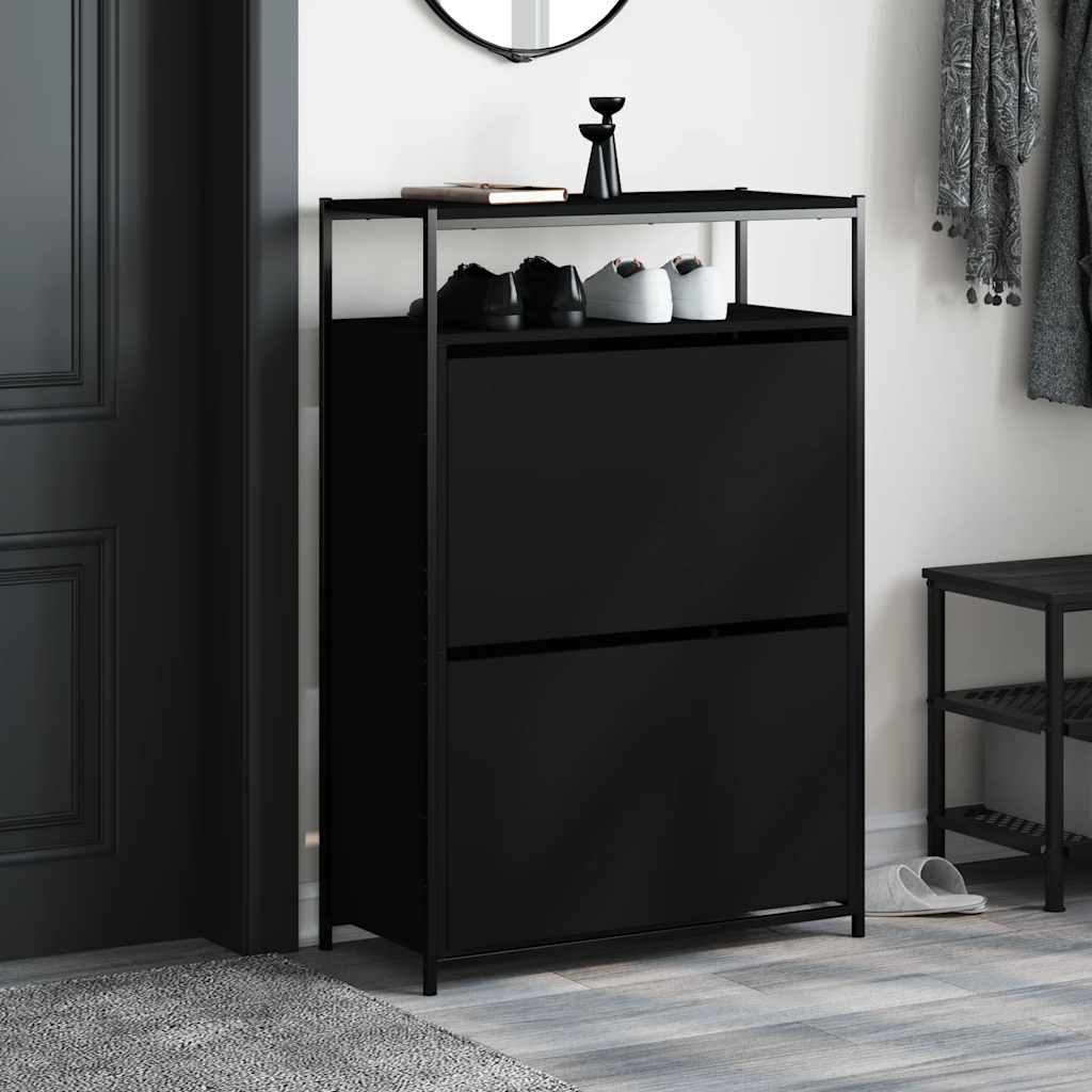 Shoe Cabinet | Black | Engineered Wood | Compact | Shoe Cabinet