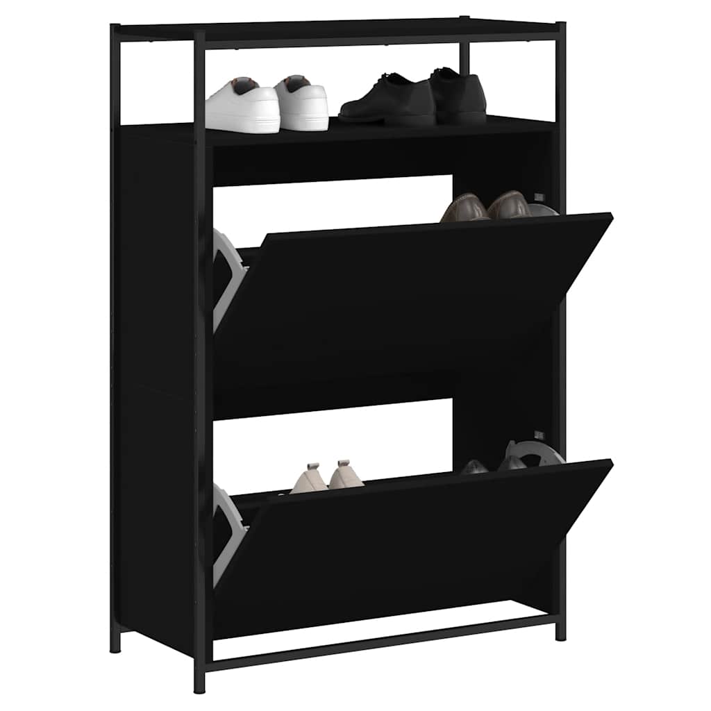 Shoe Cabinet | Black | Engineered Wood | Compact | Shoe Cabinet