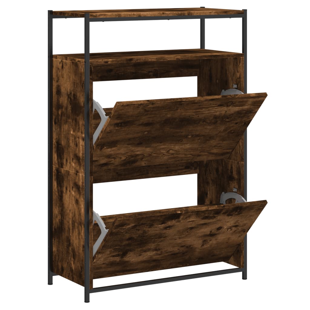 Shoe Cabinet Smoked Oak 75x34x112 cm Engineered Wood