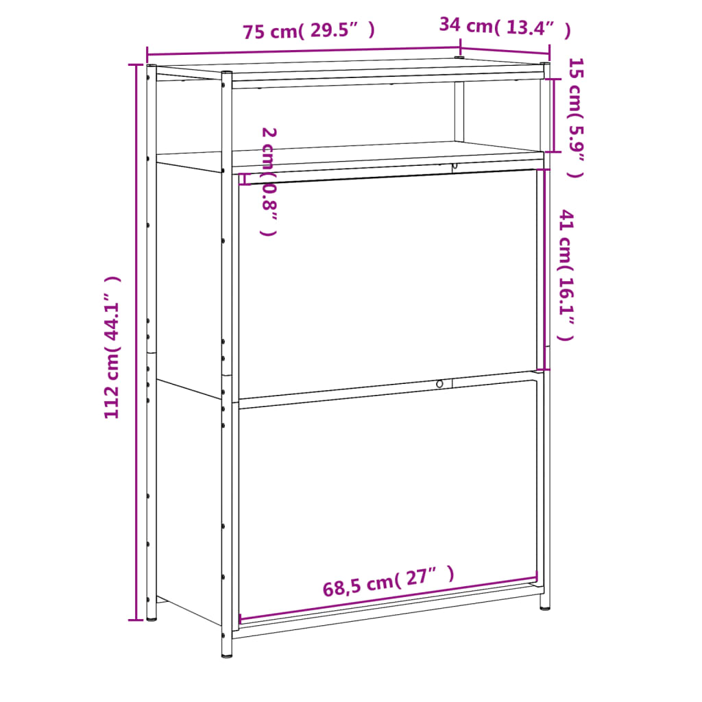 Shoe Cabinet Grey Sonoma 75x34x112 Engineered Wood