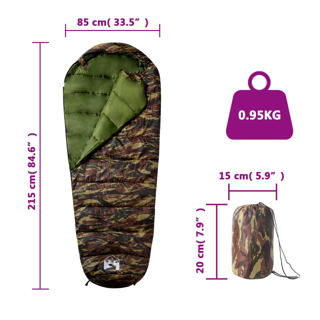 vidaXL Mummy Sleeping Bag for Adults Camping 3 Seasons