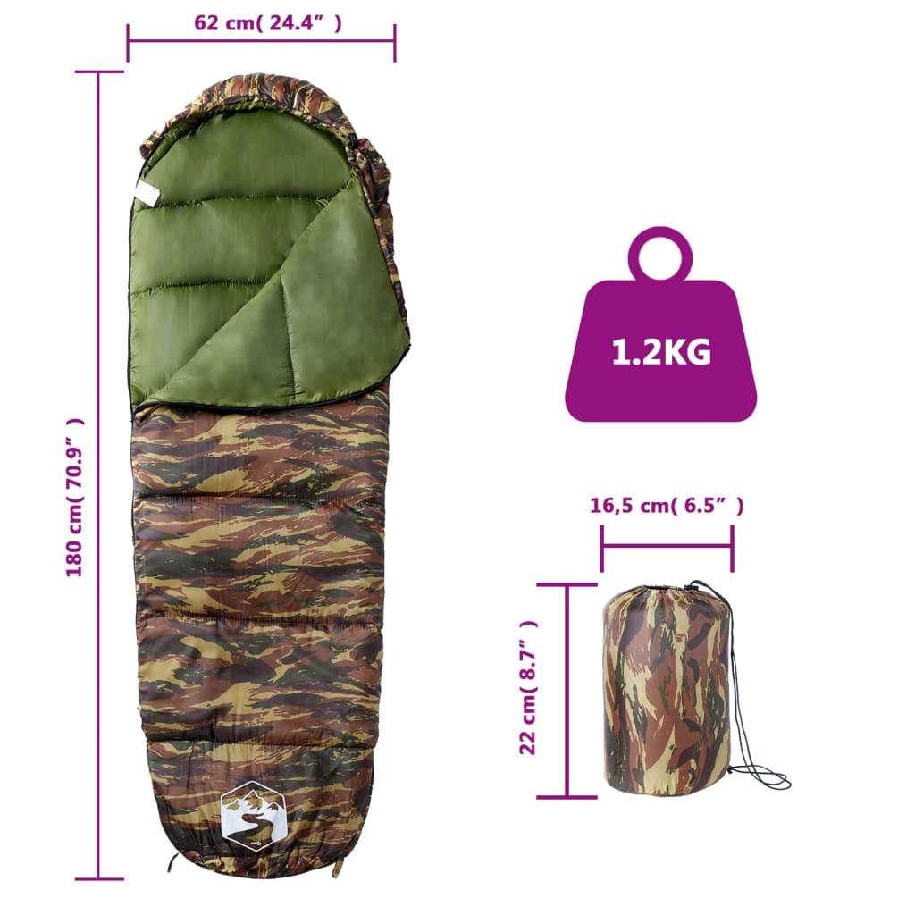 vidaXL Mummy Sleeping Bag for Adults Camping 3 Seasons