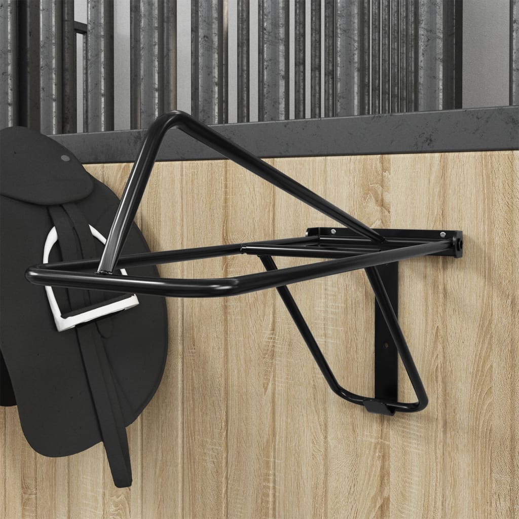 Foldable Saddle Rack Wall Mounted Black Iron