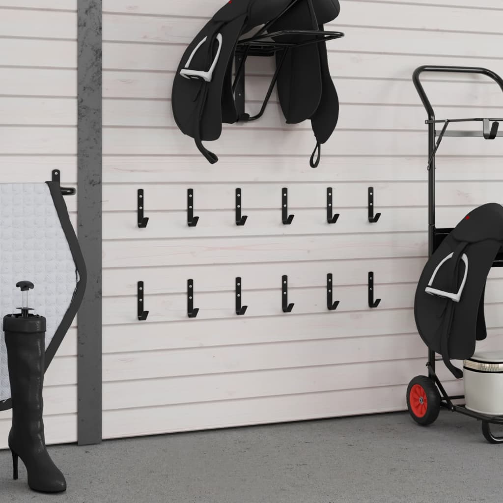 Wall Hooks J Shape 12 pcs Black Steel
