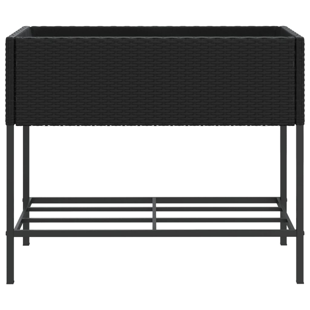 vidaXL Garden Planter with Shelf Black Poly Rattan