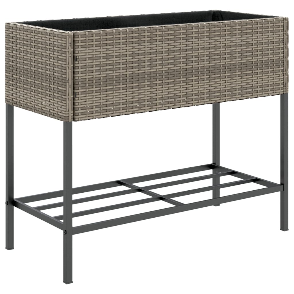 vidaXL Garden Planter with Shelf Grey Poly Rattan