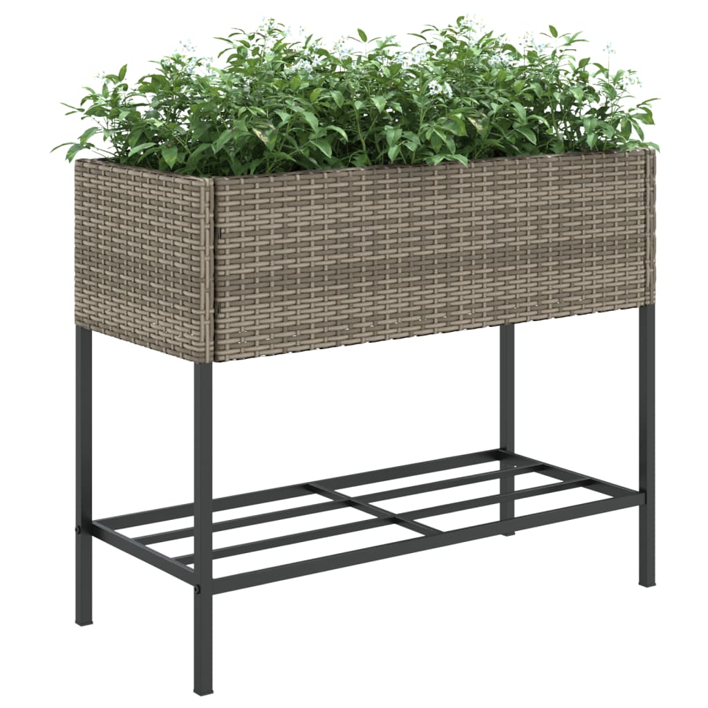 vidaXL Garden Planter with Shelf Grey Poly Rattan