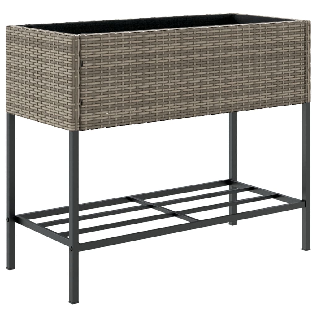 vidaXL Garden Planter with Shelf Grey Poly Rattan