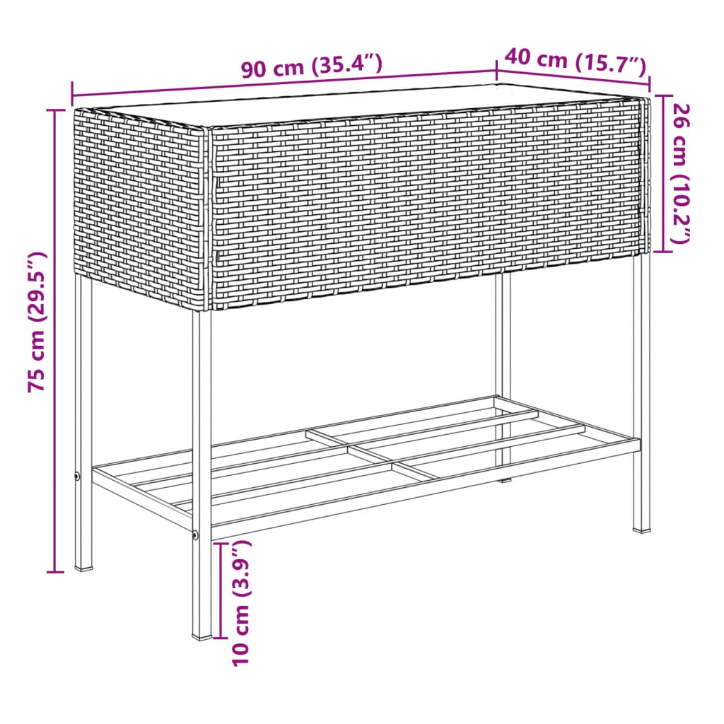 vidaXL Garden Planter with Shelf Grey Poly Rattan