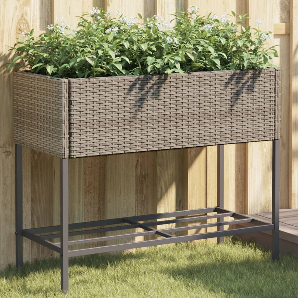 vidaXL Garden Planter with Shelf Grey Poly Rattan