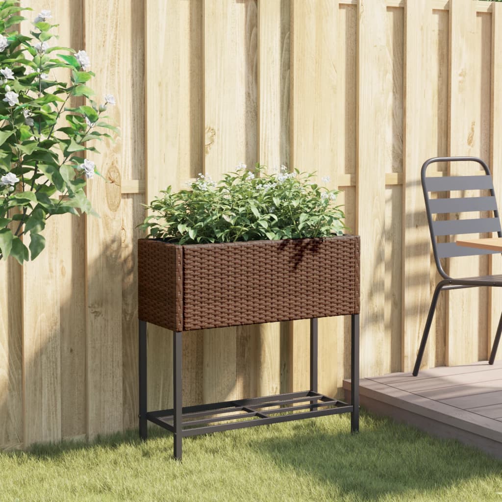 vidaXL Garden Planter with Shelf Brown Poly Rattan