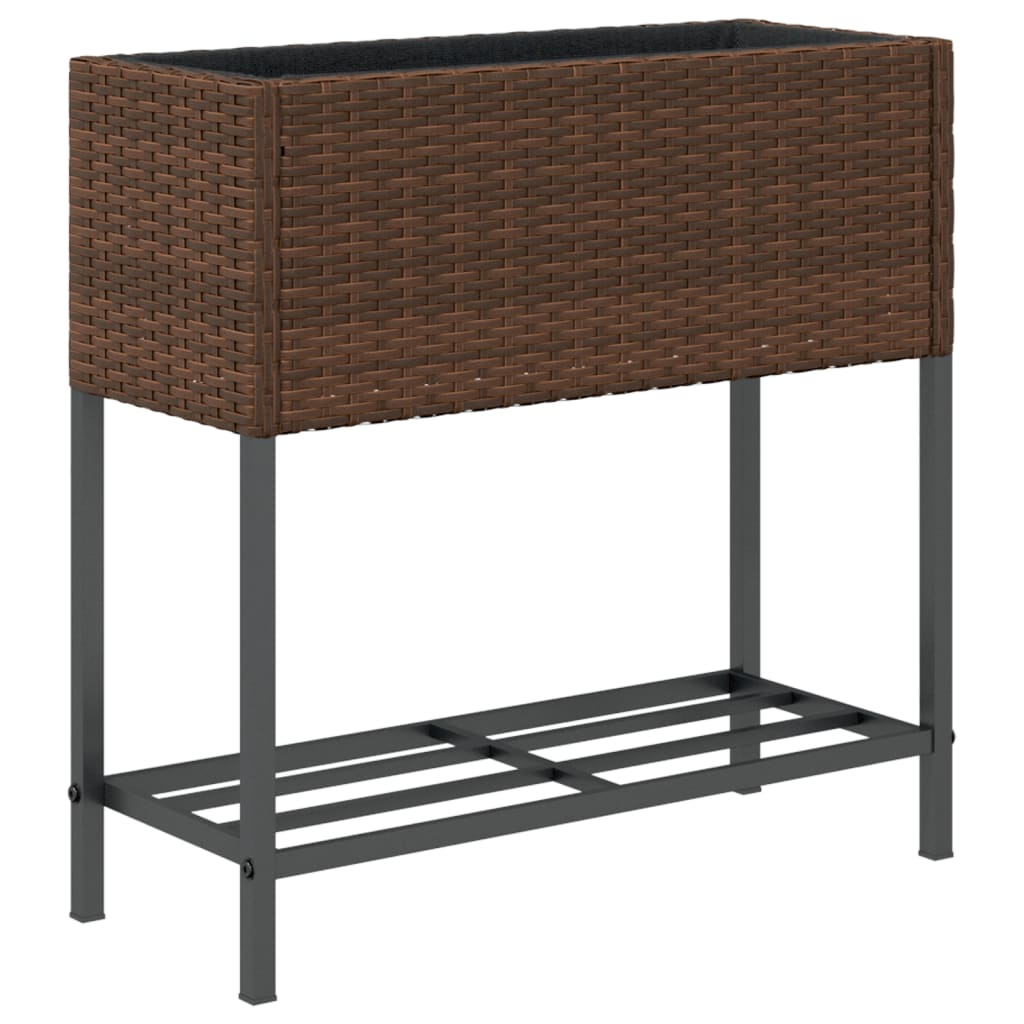 vidaXL Garden Planter with Shelf Brown Poly Rattan