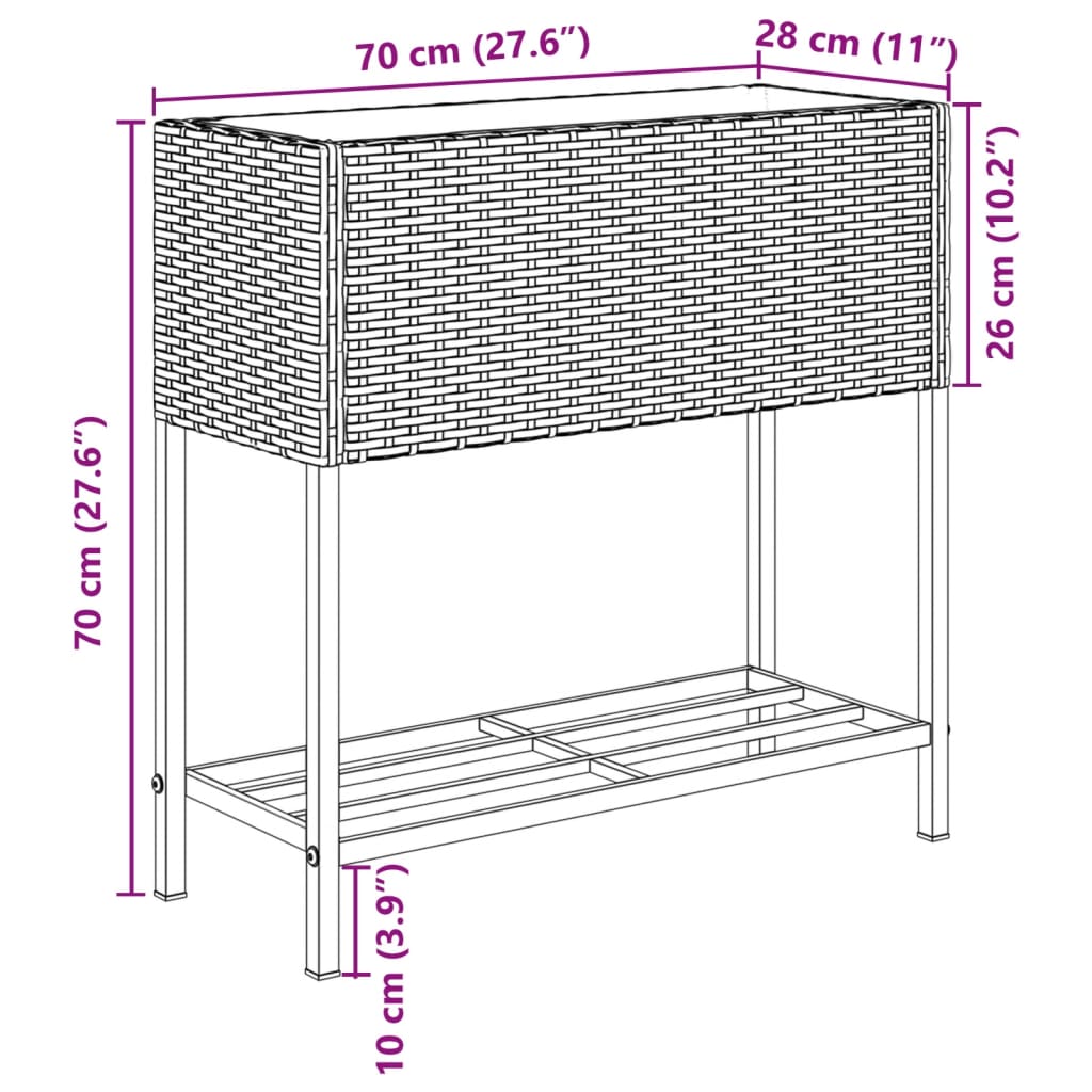 vidaXL Garden Planter with Shelf Brown Poly Rattan