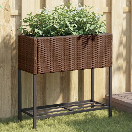 vidaXL Garden Planter with Shelf Brown Poly Rattan