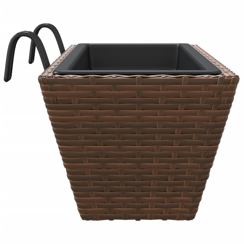 vidaXL Planters with hooks 2 pcs Brown Poly Rattan