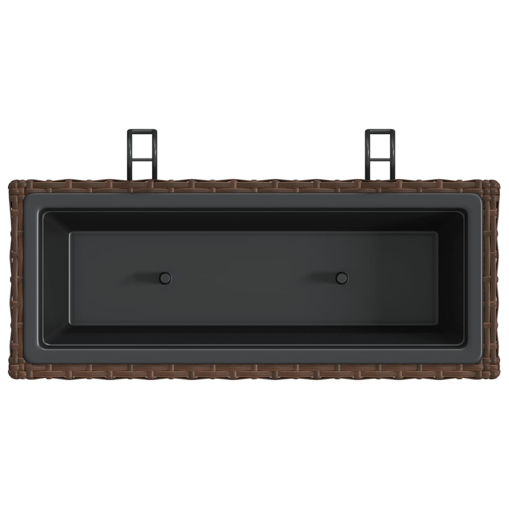 vidaXL Planters with hooks 2 pcs Brown Poly Rattan