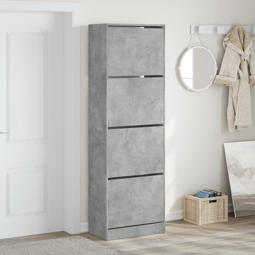 vidaXL Shoe Cabinet with 4 Flip-Drawers Concrete Grey 60x34x187.5 cm