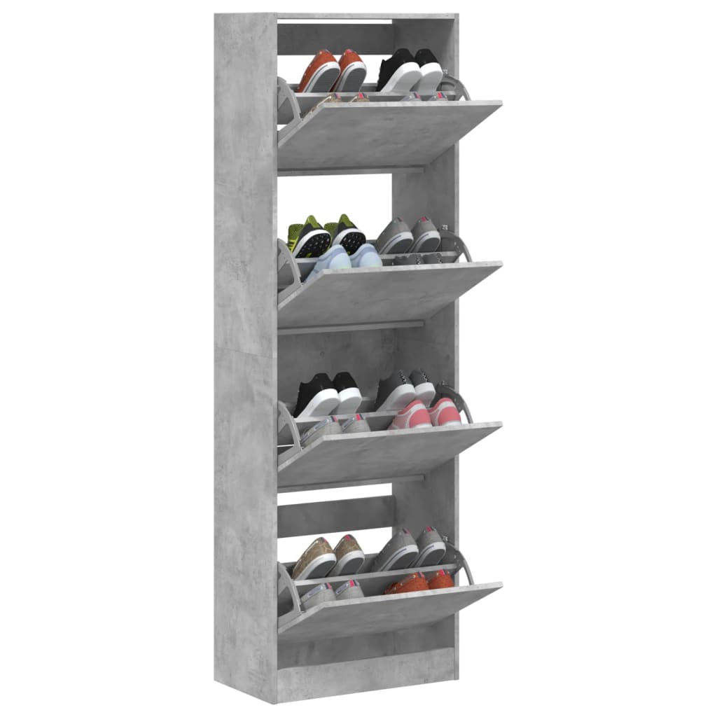 vidaXL Shoe Cabinet with 4 Flip-Drawers Concrete Grey 60x34x187.5 cm