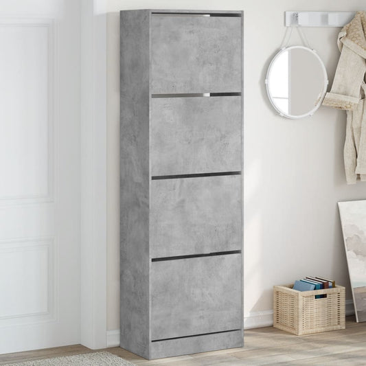 vidaXL Shoe Cabinet with 4 Flip-Drawers Concrete Grey 60x34x187.5 cm