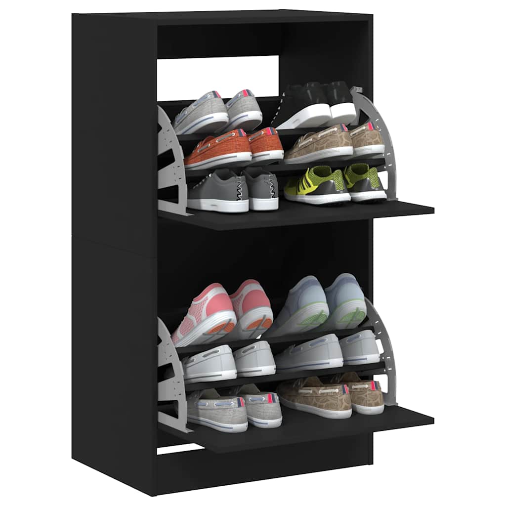 Shoe Cabinet | Black | Engineered wood | 60x42x108 cm | Shoe Cabinet