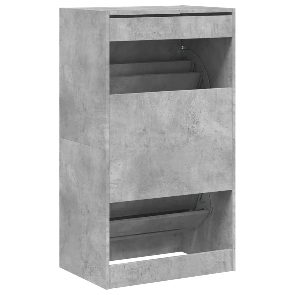 Shoe Cabinet with 2 Flip-Drawers Concrete Grey 60x42x108 cm