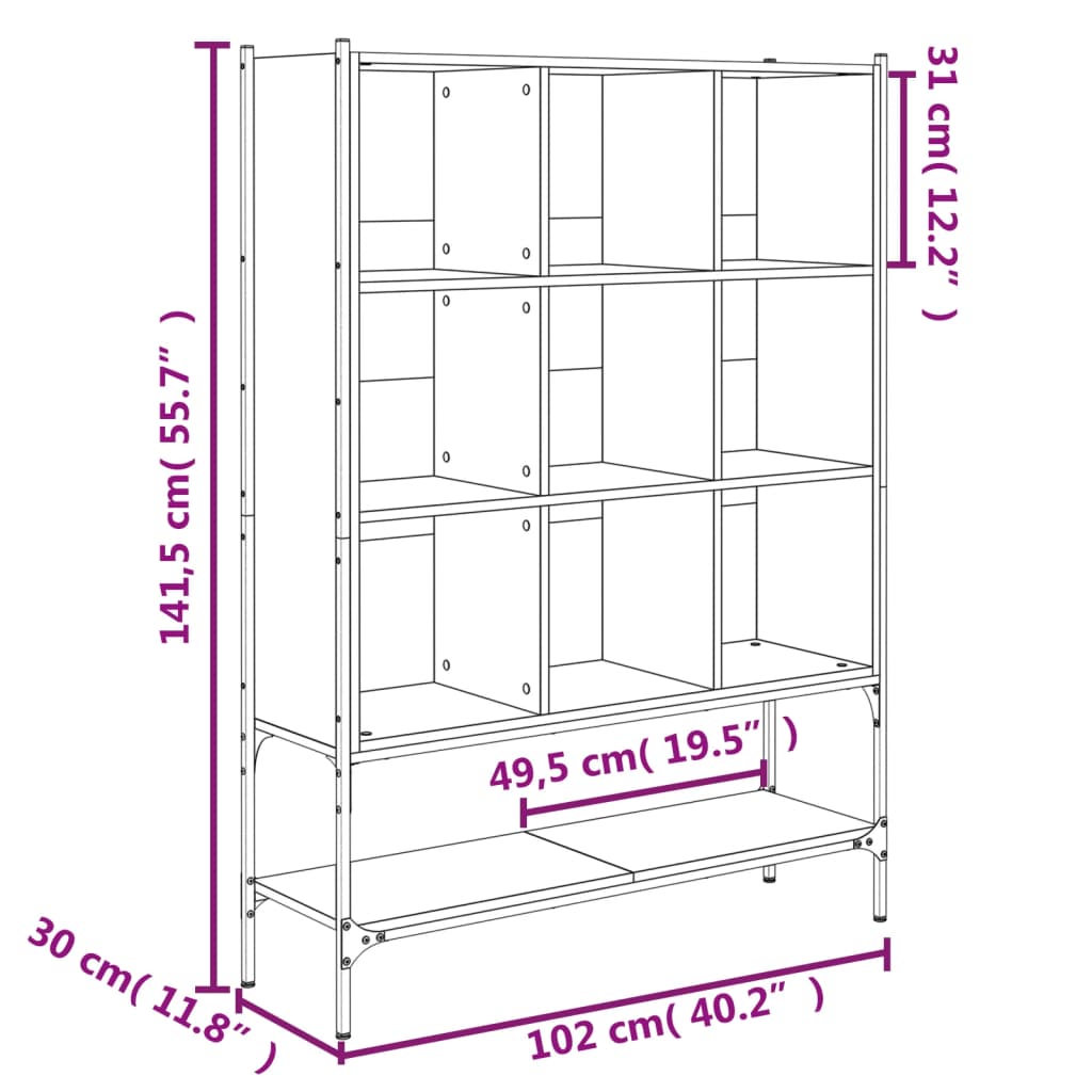 Bookcase Smoked Oak 102x30x141,5 cm Engineered Wood