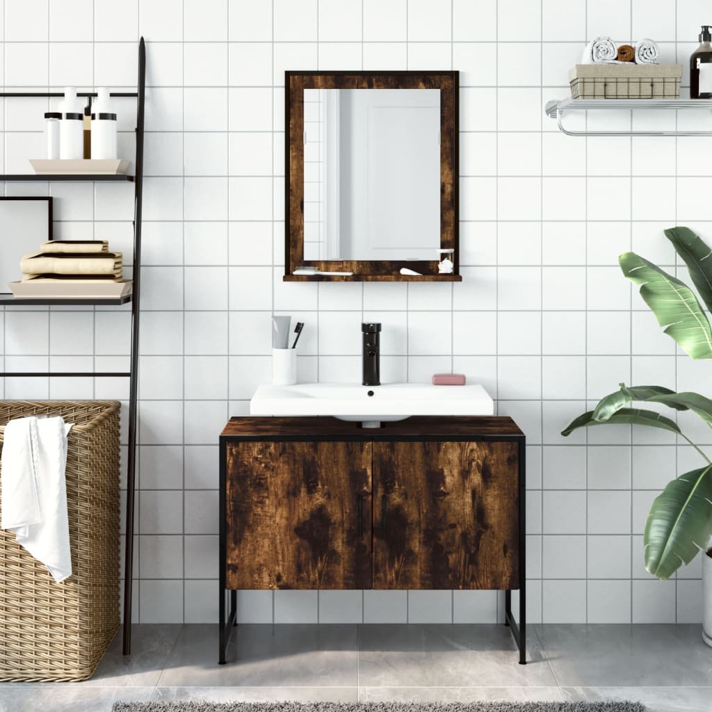 vidaXL 2 Piece Bathroom Cabinet Set Smoked Oak Engineered Wood