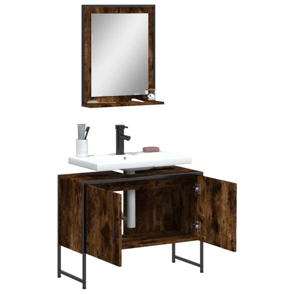 vidaXL 2 Piece Bathroom Cabinet Set Smoked Oak Engineered Wood