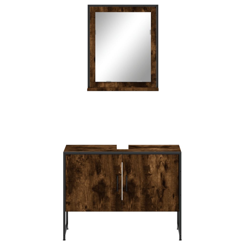 vidaXL 2 Piece Bathroom Cabinet Set Smoked Oak Engineered Wood