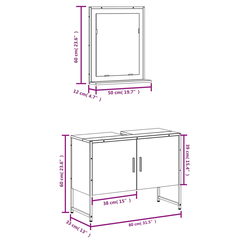 vidaXL 2 Piece Bathroom Cabinet Set Smoked Oak Engineered Wood