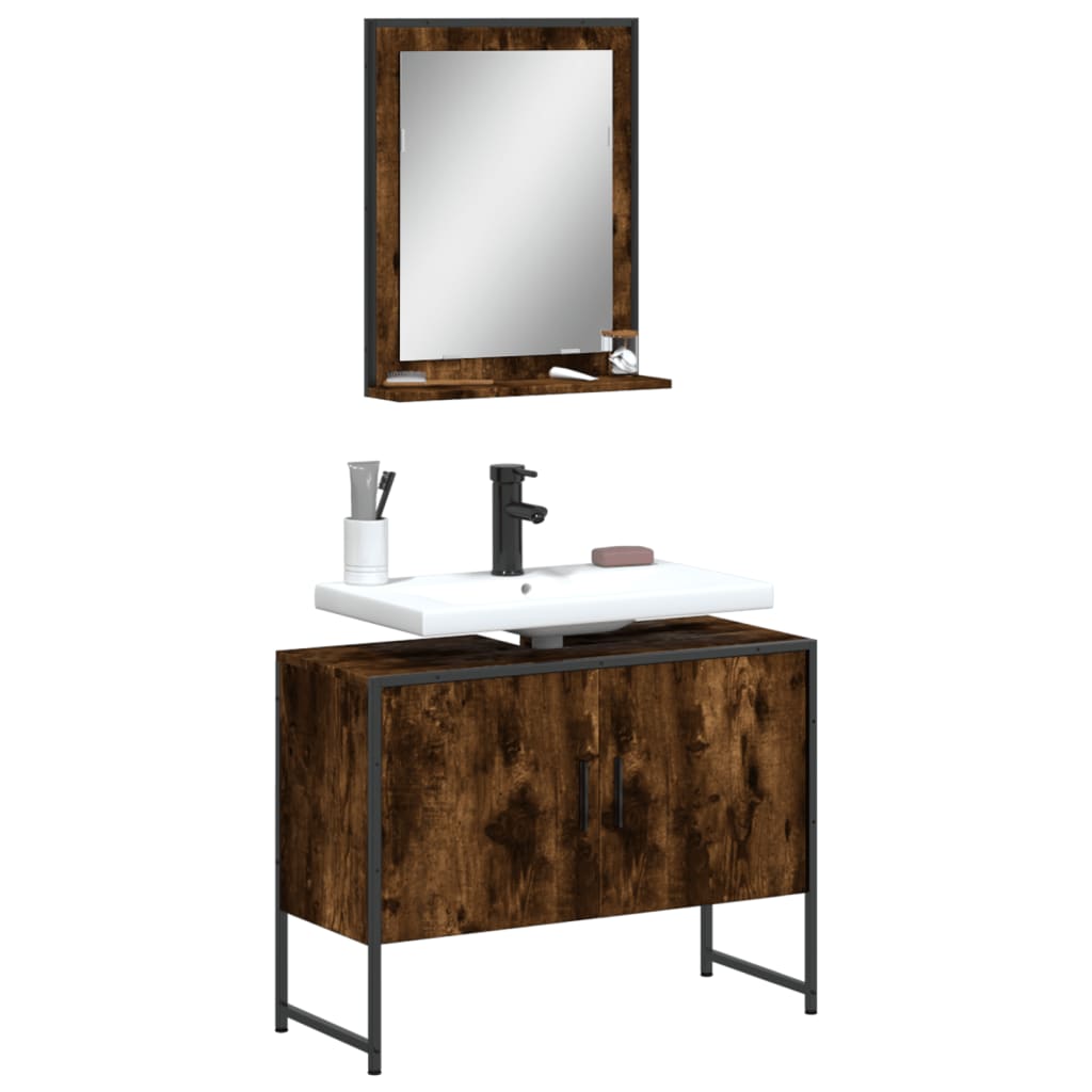 vidaXL 2 Piece Bathroom Cabinet Set Smoked Oak Engineered Wood