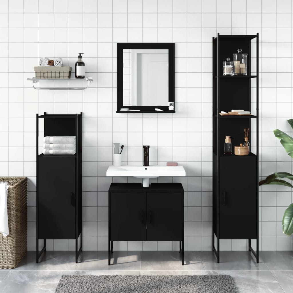 vidaXL 4 Piece Bathroom Cabinet Set Black Engineered Wood