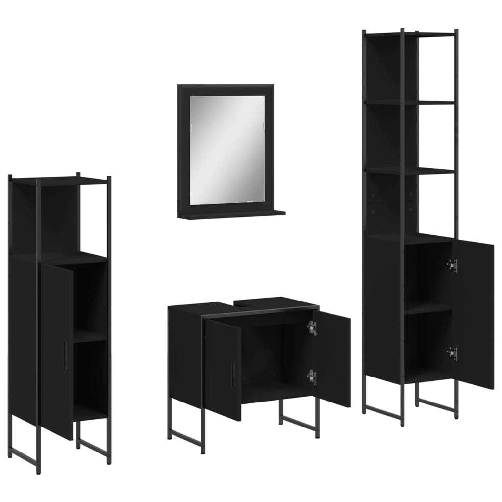 vidaXL 4 Piece Bathroom Cabinet Set Black Engineered Wood