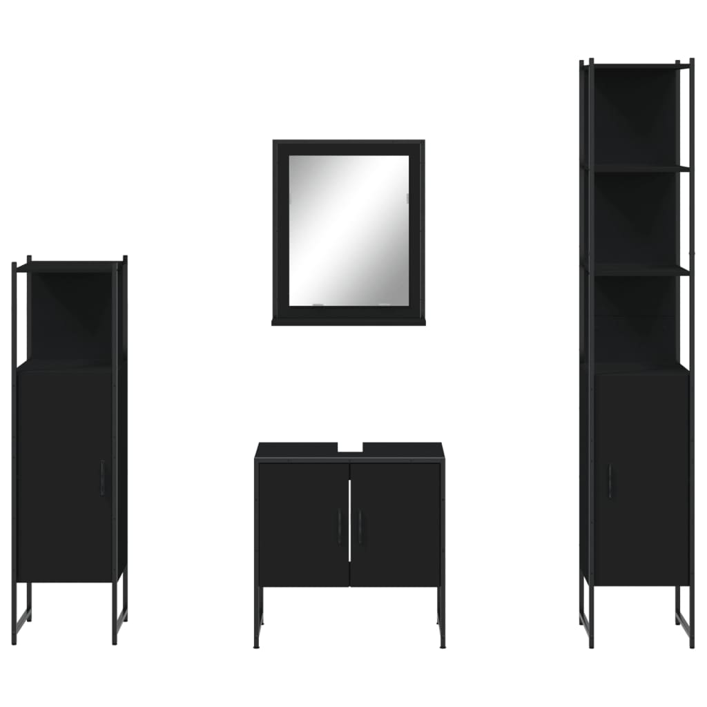 vidaXL 4 Piece Bathroom Cabinet Set Black Engineered Wood