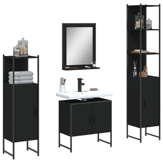 vidaXL 4 Piece Bathroom Cabinet Set Black Engineered Wood