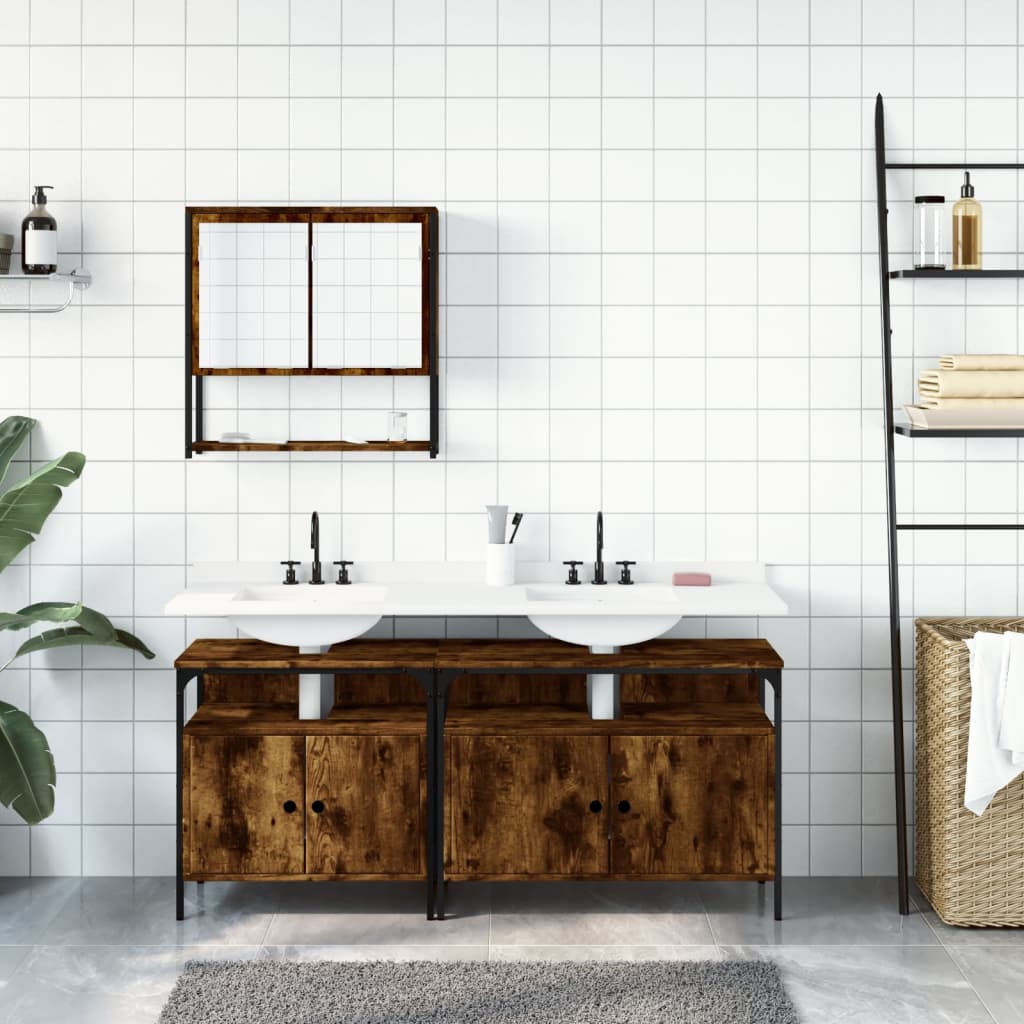 vidaXL 3 Piece Bathroom Furniture Set Smoked Oak Engineered Wood