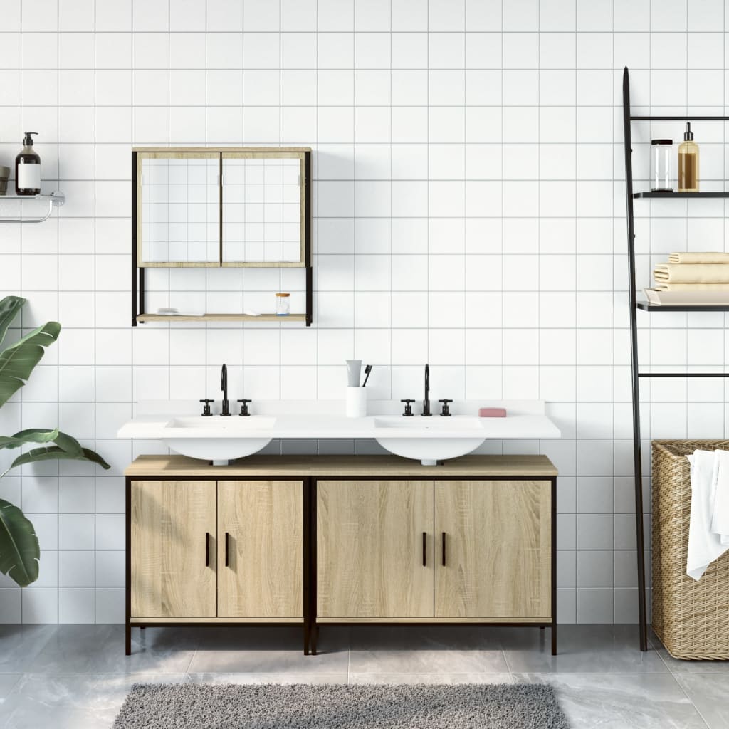 vidaXL 3 Piece Bathroom Furniture Set Sonoma Oak Engineered Wood