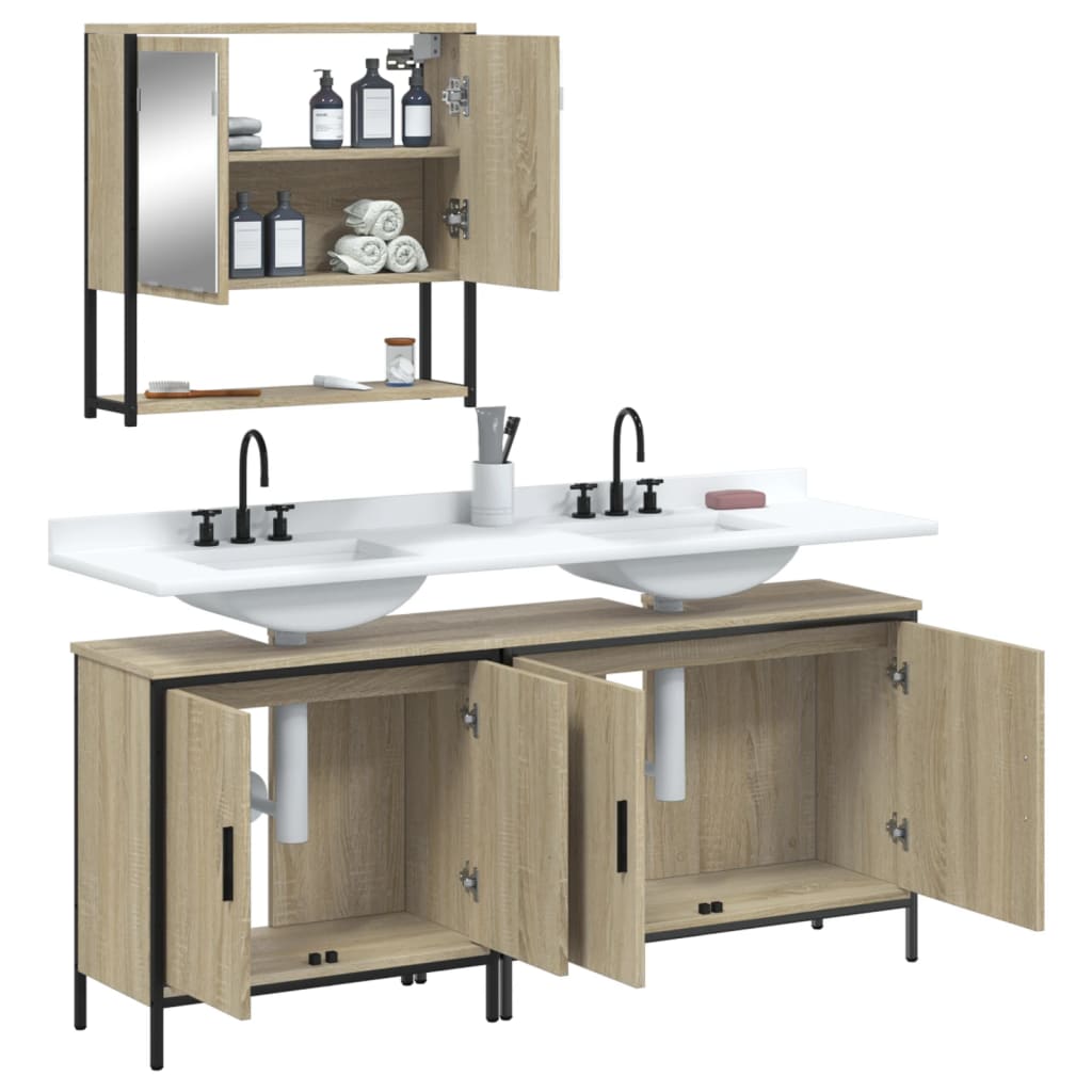 vidaXL 3 Piece Bathroom Furniture Set Sonoma Oak Engineered Wood