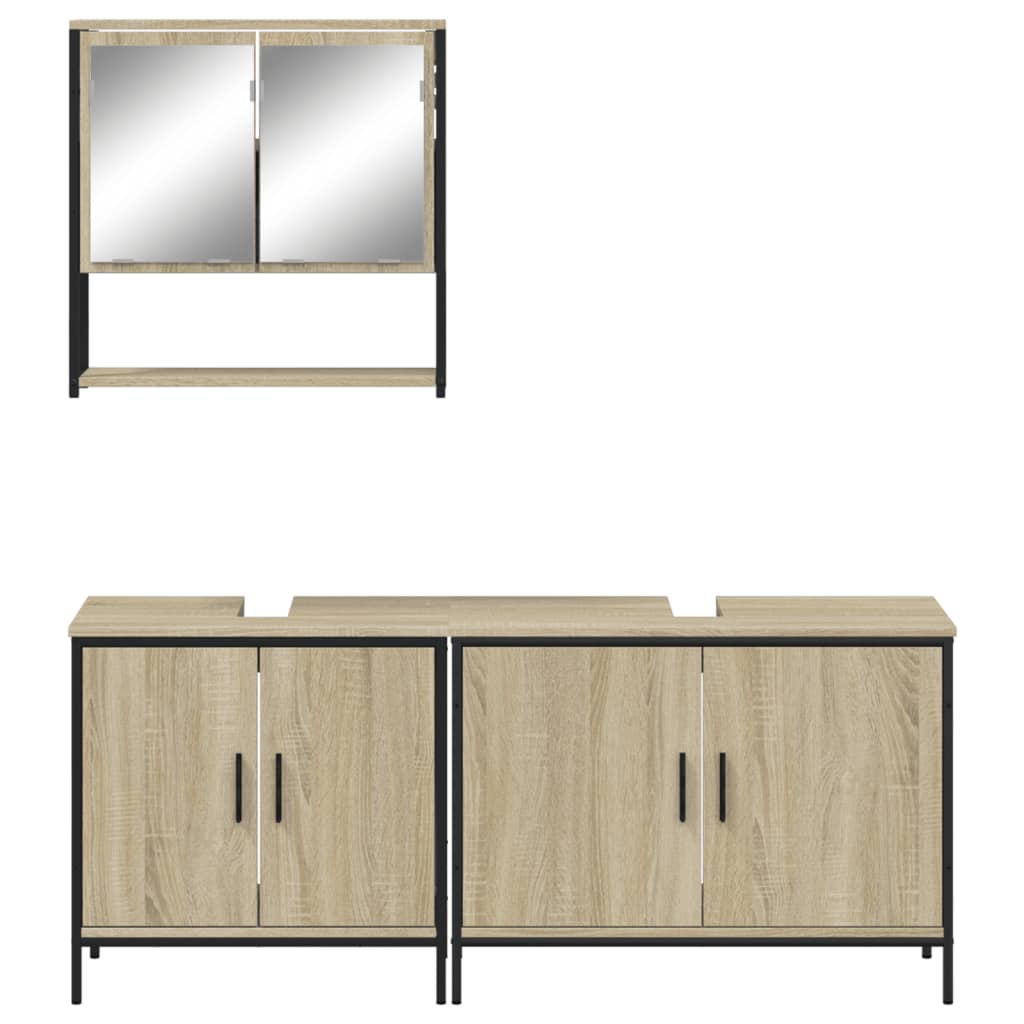 vidaXL 3 Piece Bathroom Furniture Set Sonoma Oak Engineered Wood