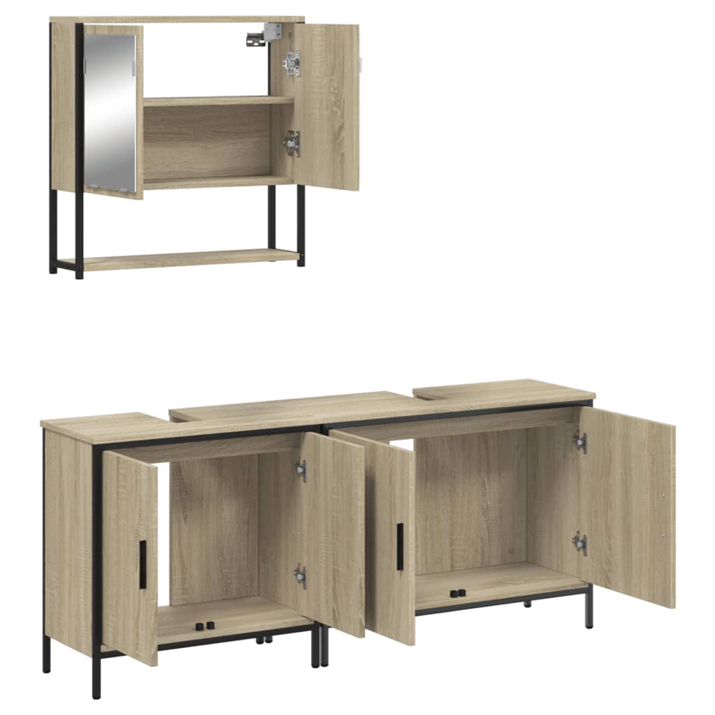 vidaXL 3 Piece Bathroom Furniture Set Sonoma Oak Engineered Wood