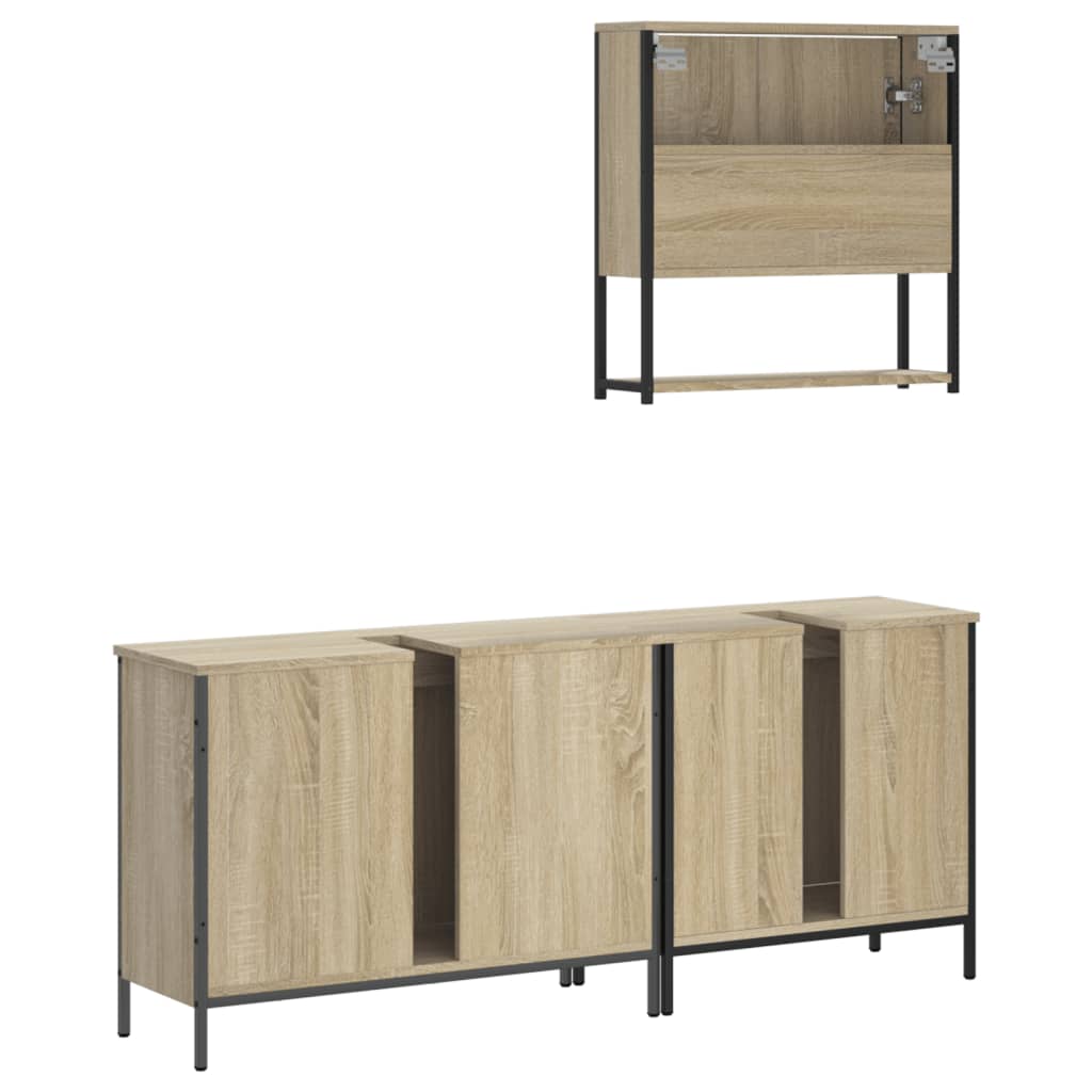 vidaXL 3 Piece Bathroom Furniture Set Sonoma Oak Engineered Wood